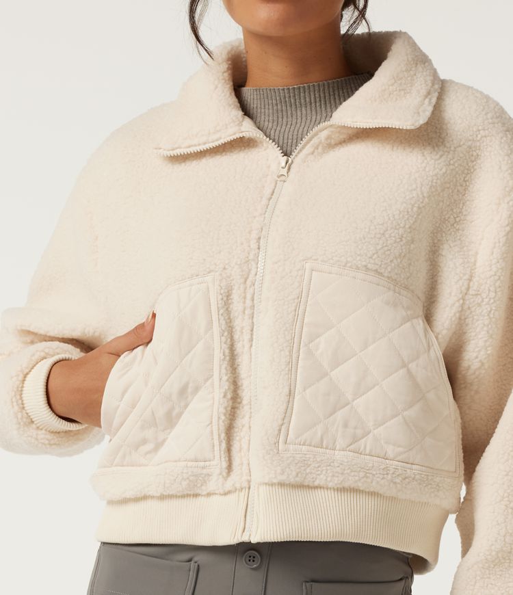 Lapel Long Sleeve Casual Sherpa Jacket with Pockets Lapel Long Sleeve Casual Sherpa Jacket with Pockets