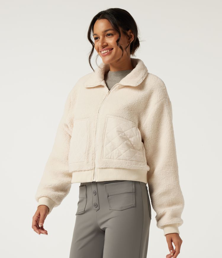 Lapel Long Sleeve Casual Sherpa Jacket with Pockets Lapel Long Sleeve Casual Sherpa Jacket with Pockets
