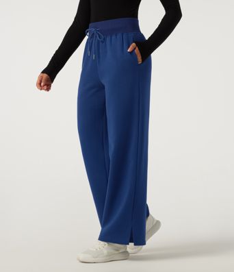 High Waisted Drawstring Wide Leg Cotton Casual Sweatpants with Pockets