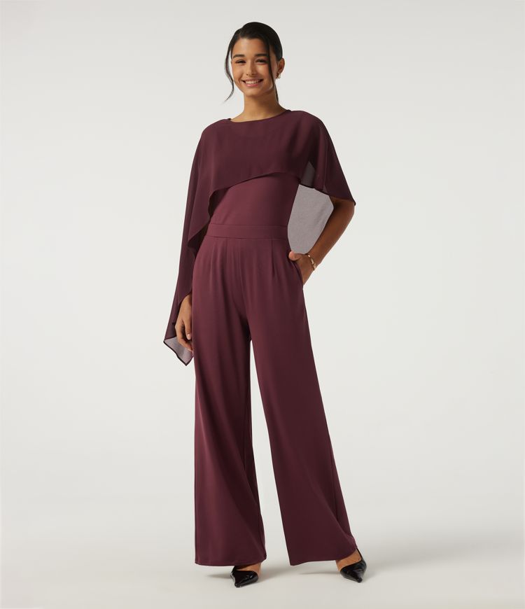 Combinaison de soirée asymétrique accès facile Easy Peasy sans manches à col rond, coupe ajustée et jambes larges avec poches