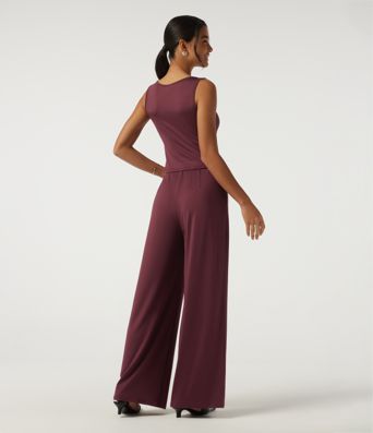 Round Neck Sleeveless Slim Wide Leg Asymmetric Party Jumpsuits with Pockets -Easy Peezy Edition