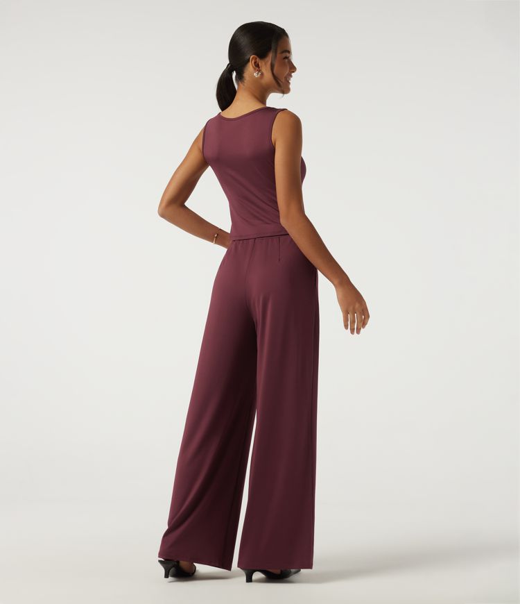 Round Neck Sleeveless Slim Wide Leg Asymmetric Party Jumpsuits with Pockets -Easy Peezy Edition