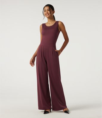 Round Neck Sleeveless Slim Wide Leg Asymmetric Party Jumpsuits with Pockets -Easy Peezy Edition