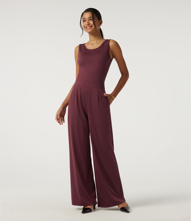 Round Neck Sleeveless Slim Wide Leg Asymmetric Party Jumpsuits with Pockets -Easy Peezy Edition