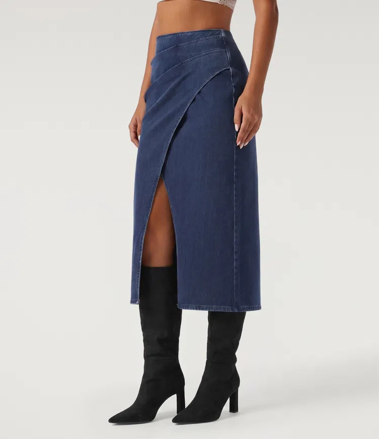 Halara Flex™ High Waisted Pleated Pencil Denim Casual Cotton Midi Skirt