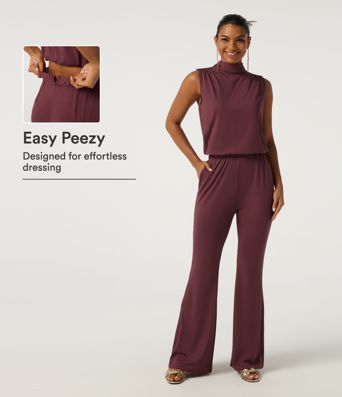 Mock Neck Sleeveless Flare Keyhole Back Party Jumpsuit with Pockets - Easy Peezy Edition Mock Neck Sleeveless Flare Keyhole Back Party Jumpsuit with Pockets - Easy Peezy Edition