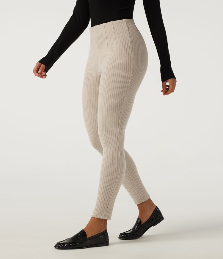 Ribbed Knit High Waisted Skinny Casual Leggings with Pockets