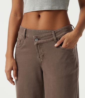 Halara Flex™ Low Rise Asymmetric Wide Leg Colorful Casual Jeans with Pockets