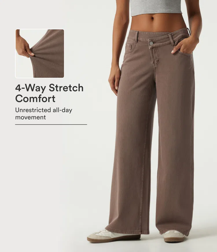 Halara Flex™ Low Rise Asymmetric Wide Leg Colorful Casual Jeans with Pockets