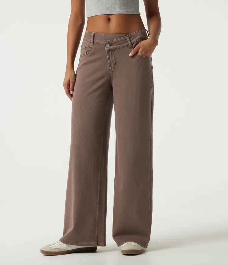 Jean coloré Halara Flex™ à taille basse asymétrique, coupe large avec poches