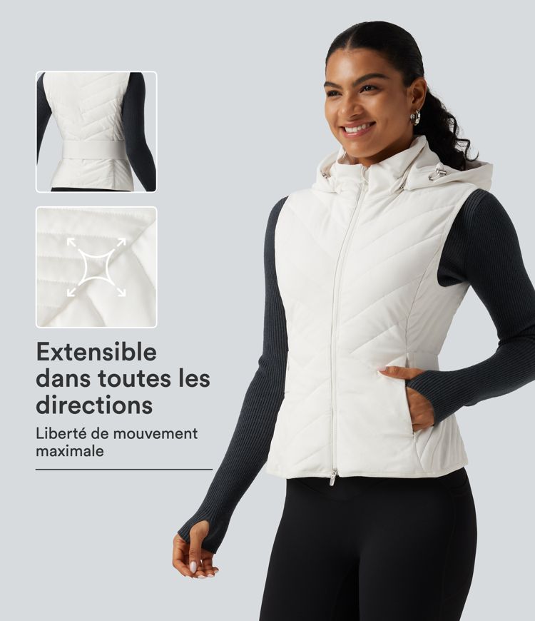 Doudoune sans manches matelassée PuffFlex avec capuche amovible et poches