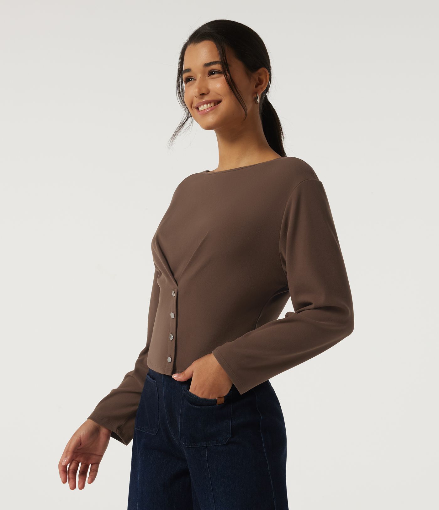 Boat Neck Long Sleeve Casual Top