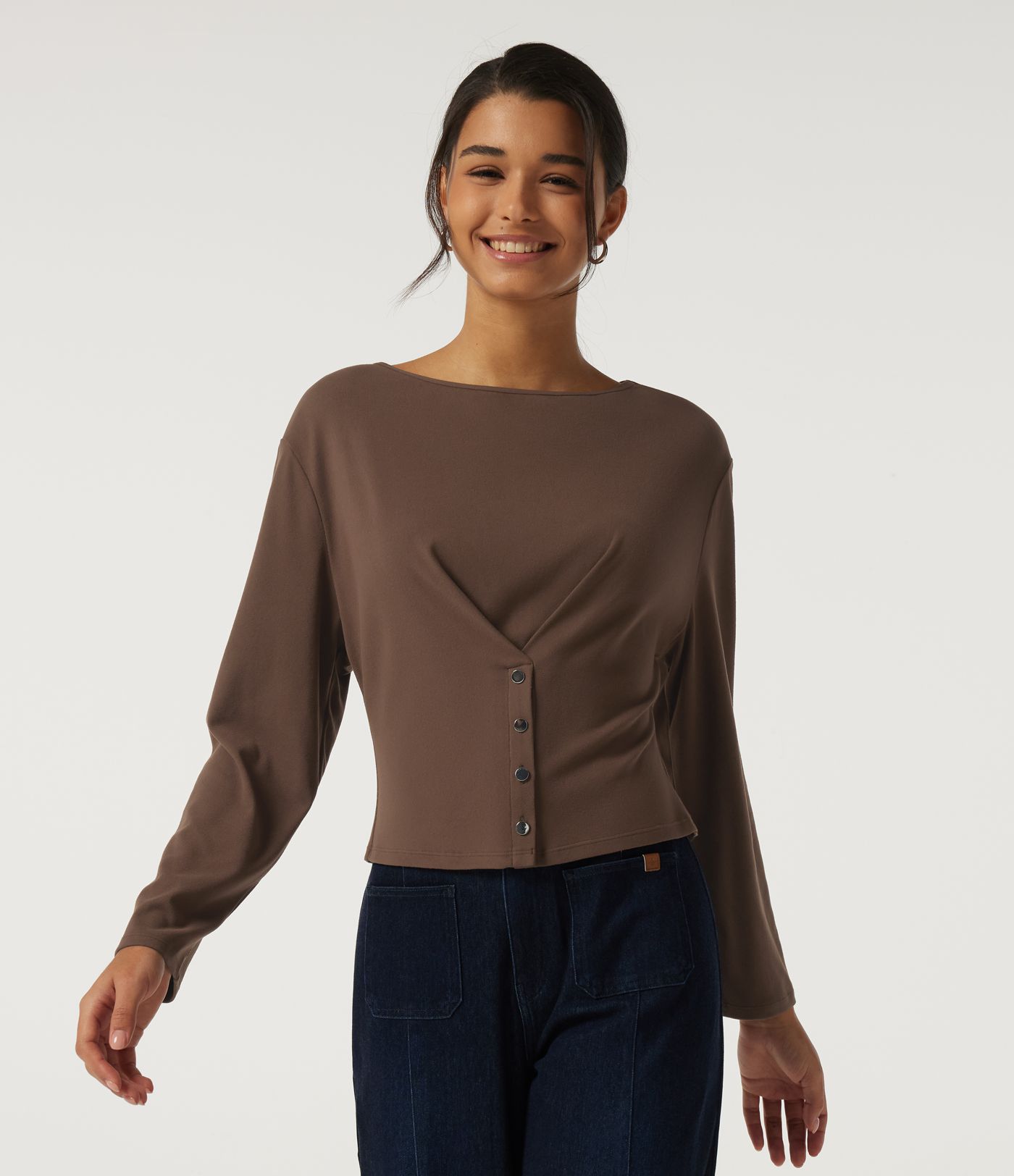 Boat Neck Long Sleeve Casual Top