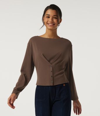 Boat Neck Long Sleeve Casual Top