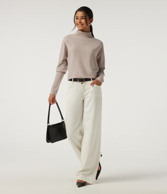 Ribbed High Neck Batwing Long Sleeve Casual Top