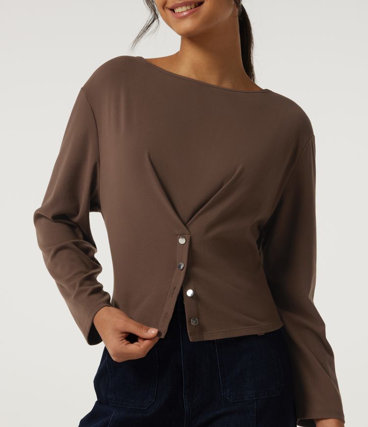 Boat Neck Long Sleeve Casual Top