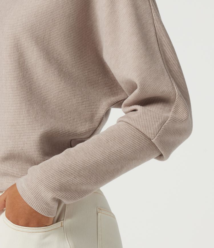 Ribbed High Neck Batwing Long Sleeve Casual Top