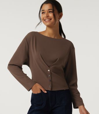 Boat Neck Long Sleeve Casual Top
