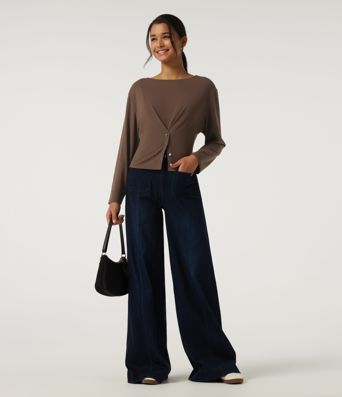 Boat Neck Long Sleeve Casual Top