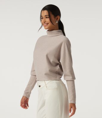 Ribbed High Neck Batwing Long Sleeve Casual Top