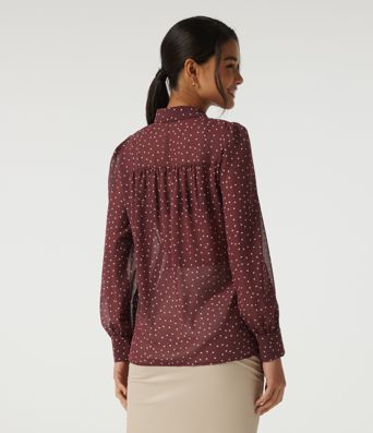 Chemisier en chiffon à pois, à manches longues, style décontracté