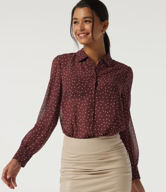 Chemisier en chiffon à pois, à manches longues, style décontracté