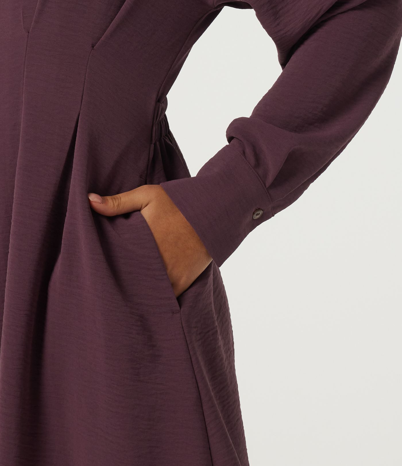 Lapel Long Sleeve Linen-Feel Casual Midi Dress with Pockets