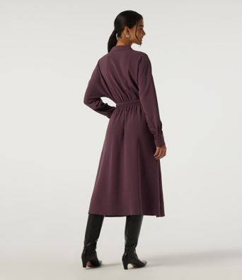 Lapel Long Sleeve Linen-Feel Casual Midi Dress with Pockets