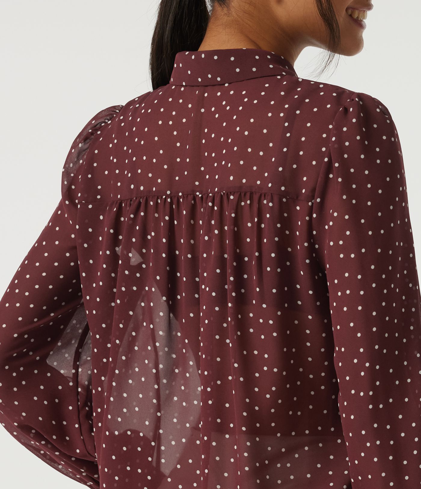Chemisier en chiffon à pois, à manches longues, style décontracté