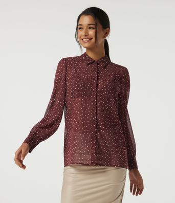 Chemisier en chiffon à pois, à manches longues, style décontracté