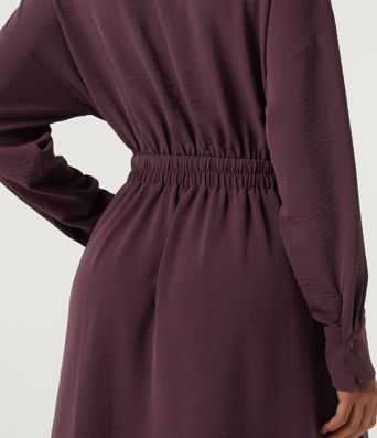Lapel Long Sleeve Linen-Feel Casual Midi Dress with Pockets