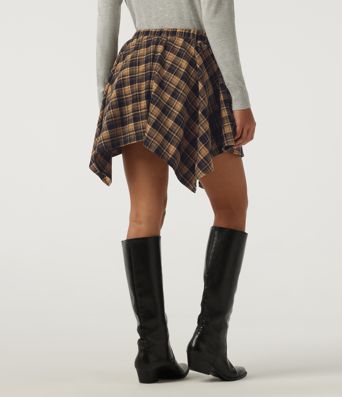 High Waisted Tie Front 2-in-1 Plaid Mini Casual Skirt with Pockets