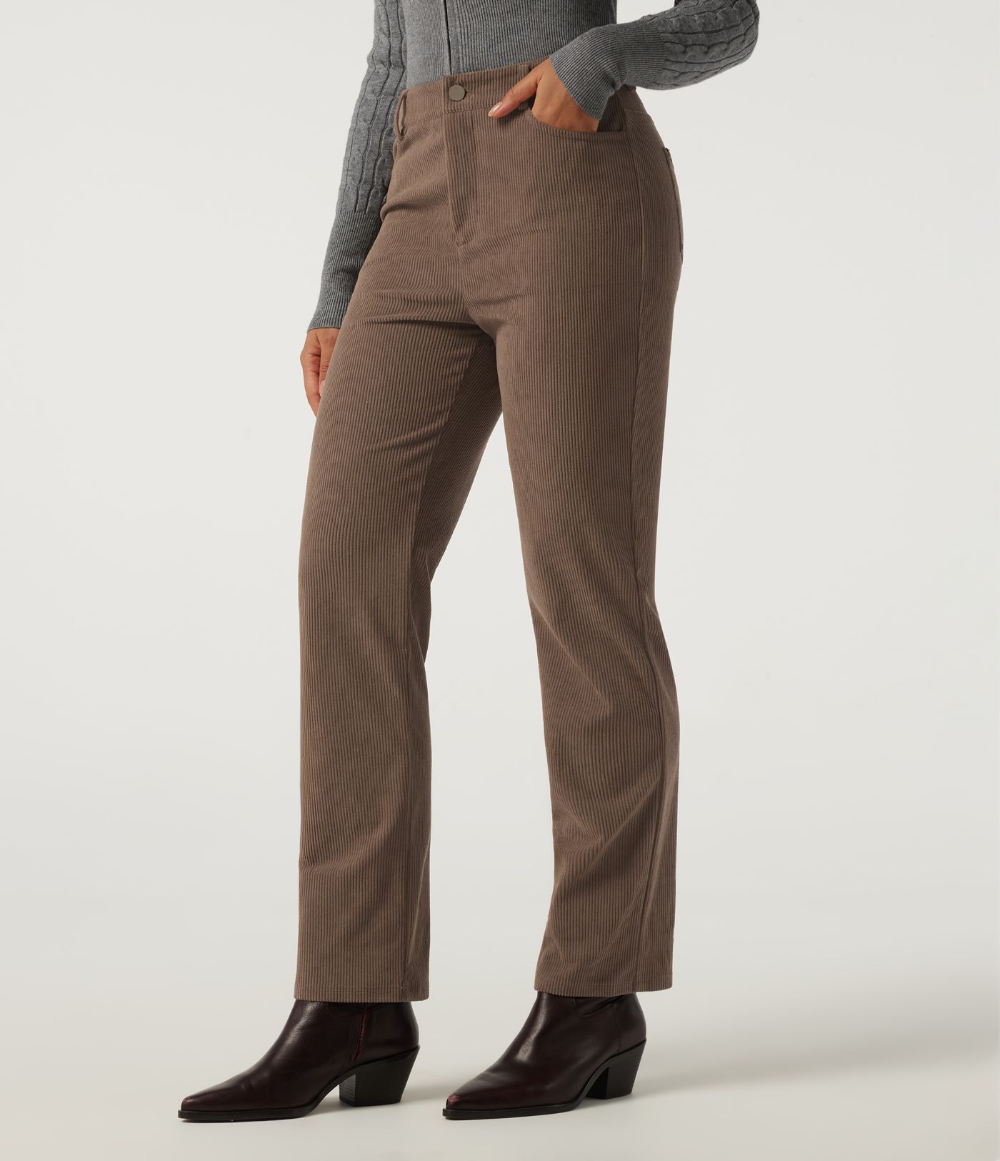 High Waisted Straight Leg Work Corduroy Pants with Pockets