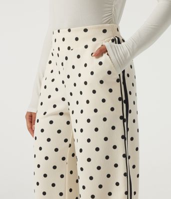 High Waisted Polka Dot Side Stripe Corduroy Casual  Wide Leg Pants with Pockets