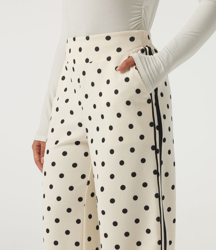High Waisted Polka Dot Side Stripe Corduroy Casual  Wide Leg Pants with Pockets