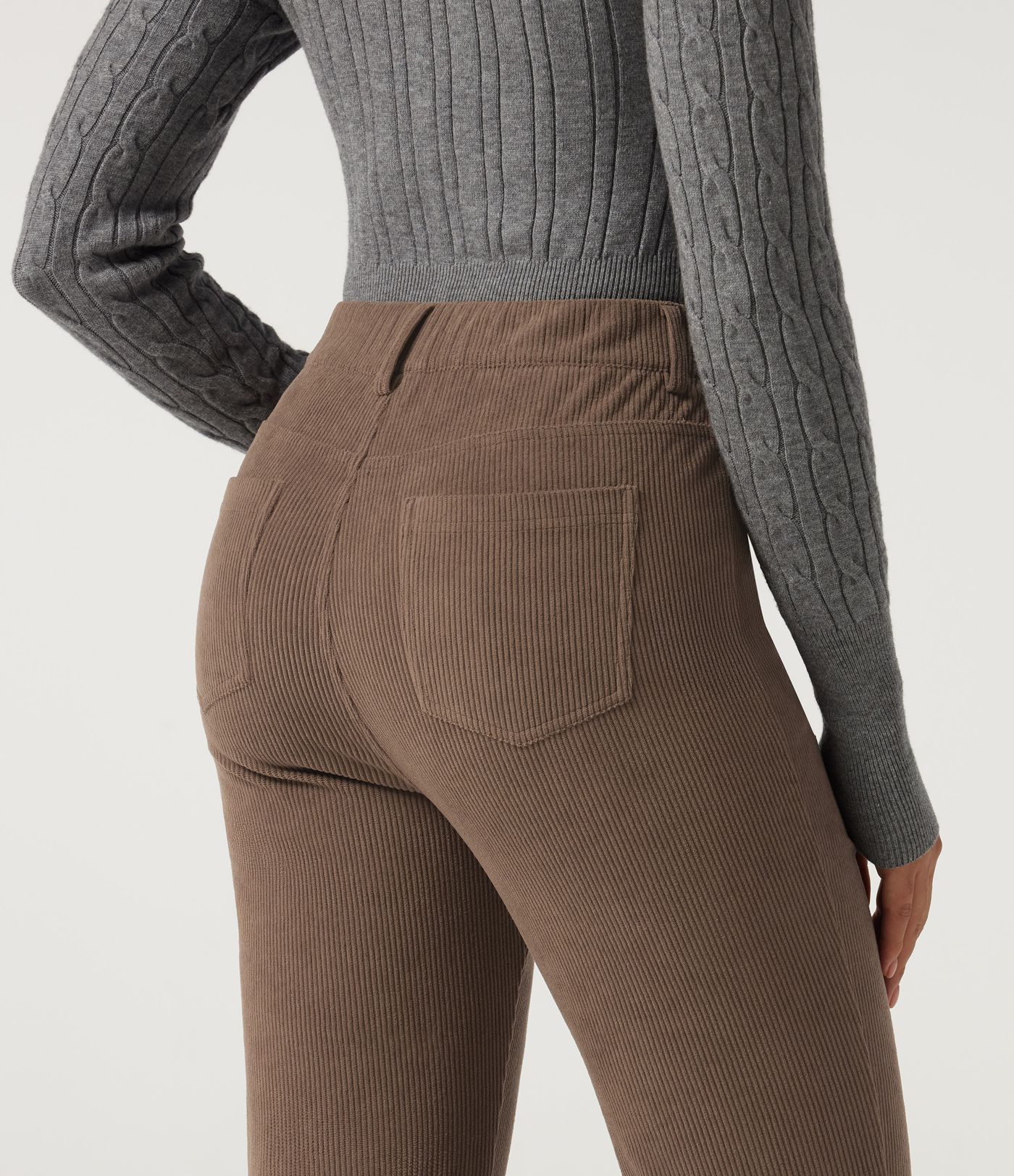 High Waisted Straight Leg Work Corduroy Pants with Pockets