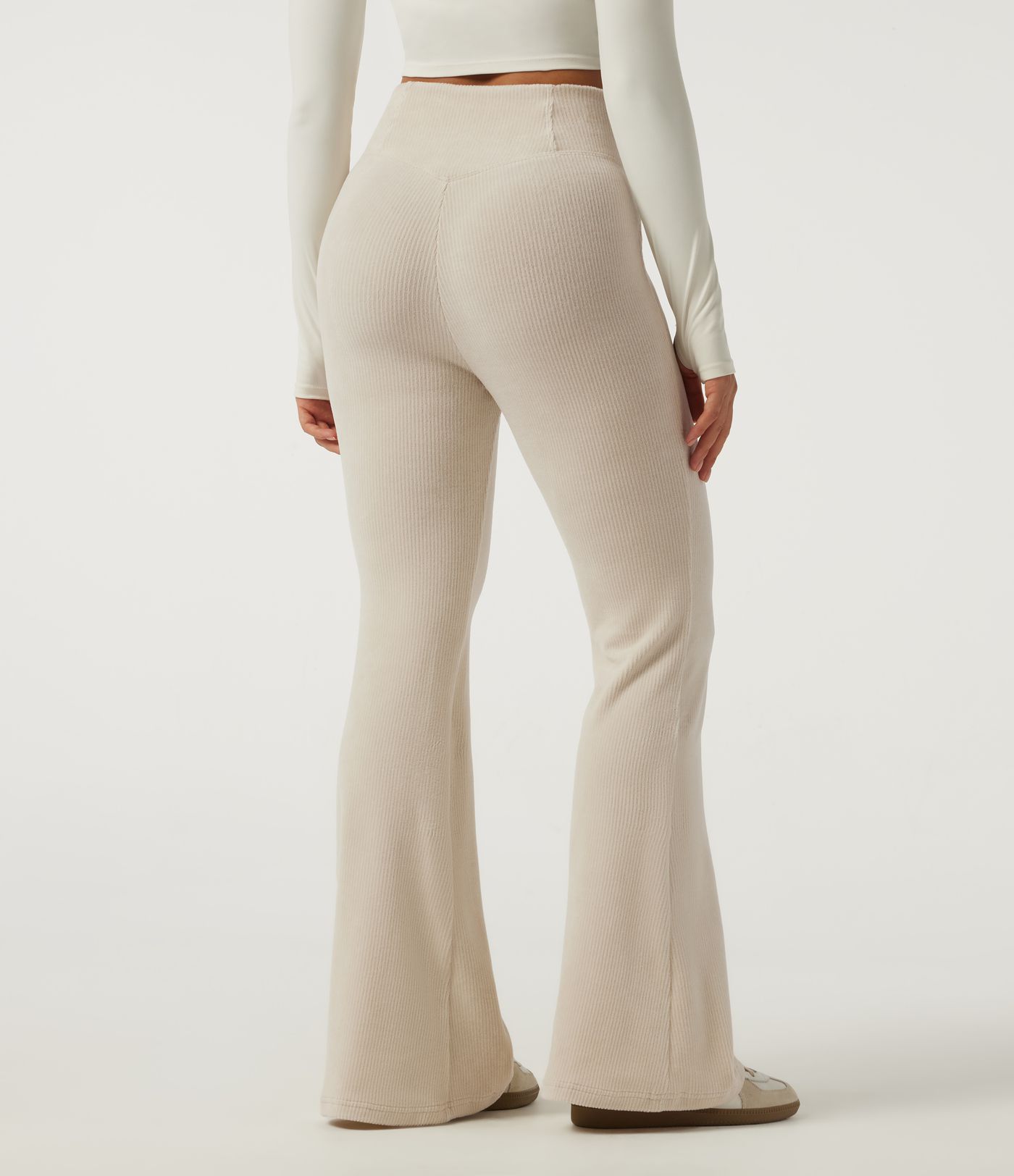 High Waisted Crossover Flare Corduroy Casual Pants with Pockets