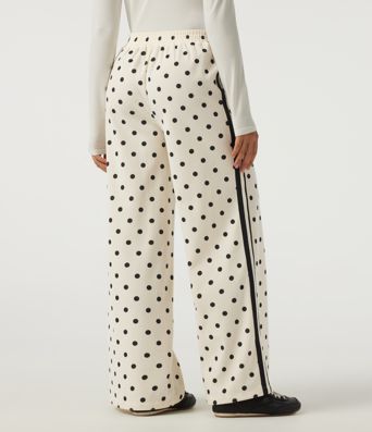 High Waisted Polka Dot Side Stripe Corduroy Casual  Wide Leg Pants with Pockets