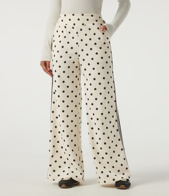 High Waisted Polka Dot Side Stripe Corduroy Casual  Wide Leg Pants with Pockets