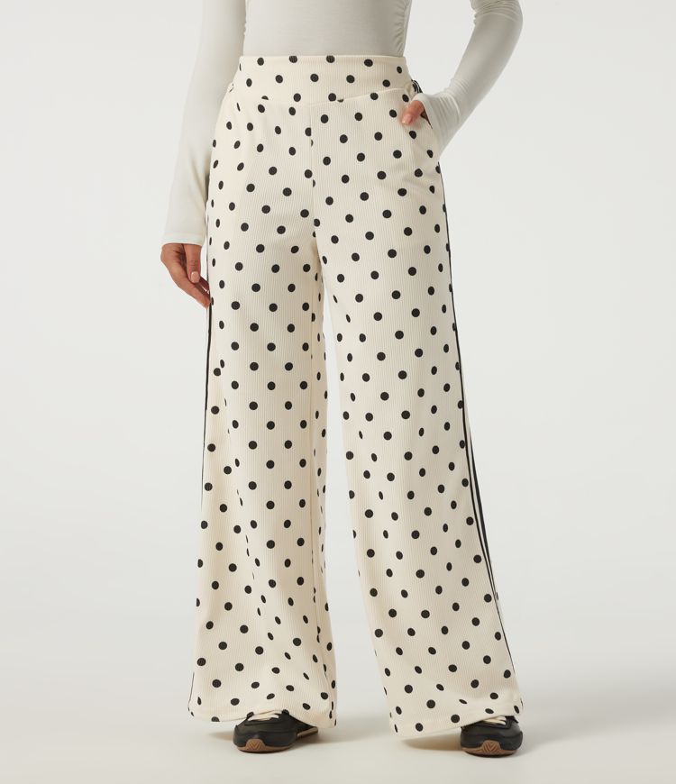 High Waisted Polka Dot Side Stripe Corduroy Casual  Wide Leg Pants with Pockets