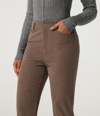 High Waisted Straight Leg Work Corduroy Pants with Pockets