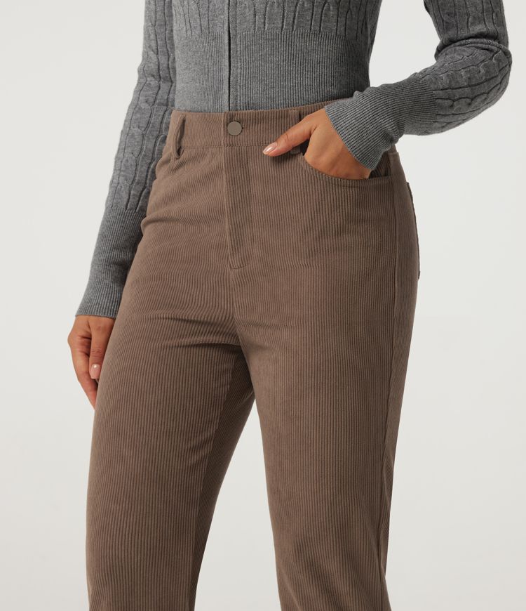 High Waisted Straight Leg Work Corduroy Pants with Pockets