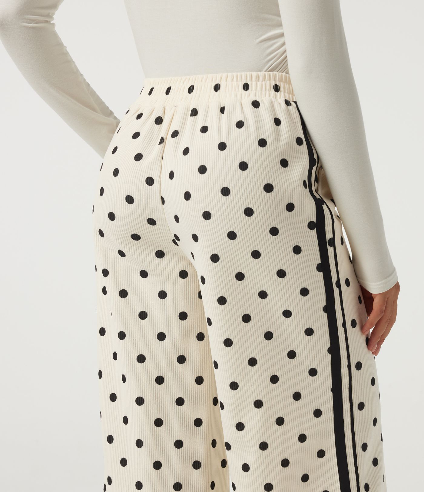 High Waisted Polka Dot Side Stripe Corduroy Casual  Wide Leg Pants with Pockets