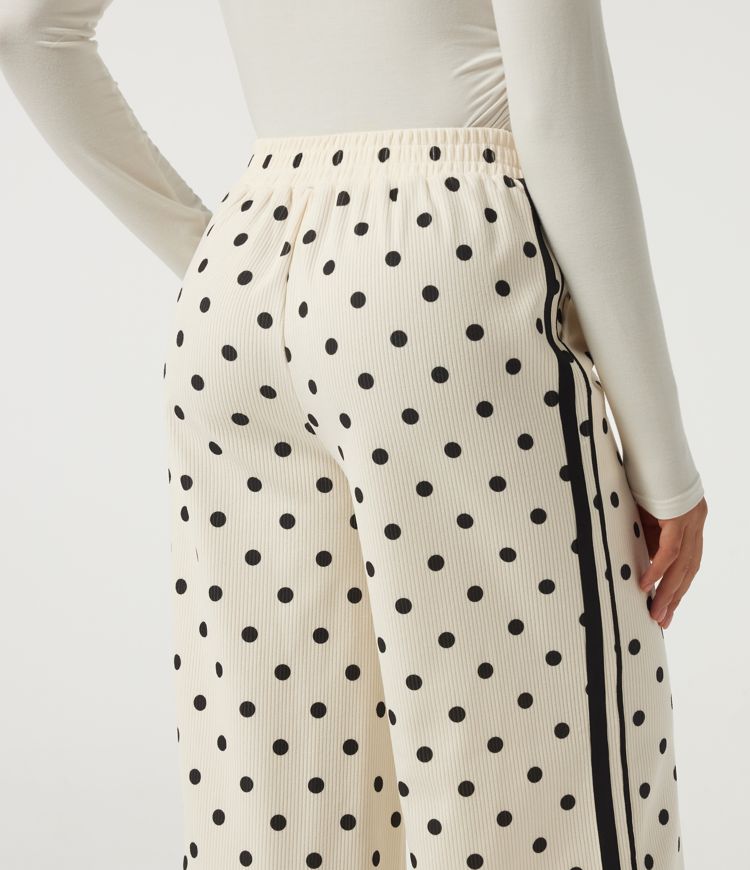 High Waisted Polka Dot Side Stripe Corduroy Casual  Wide Leg Pants with Pockets