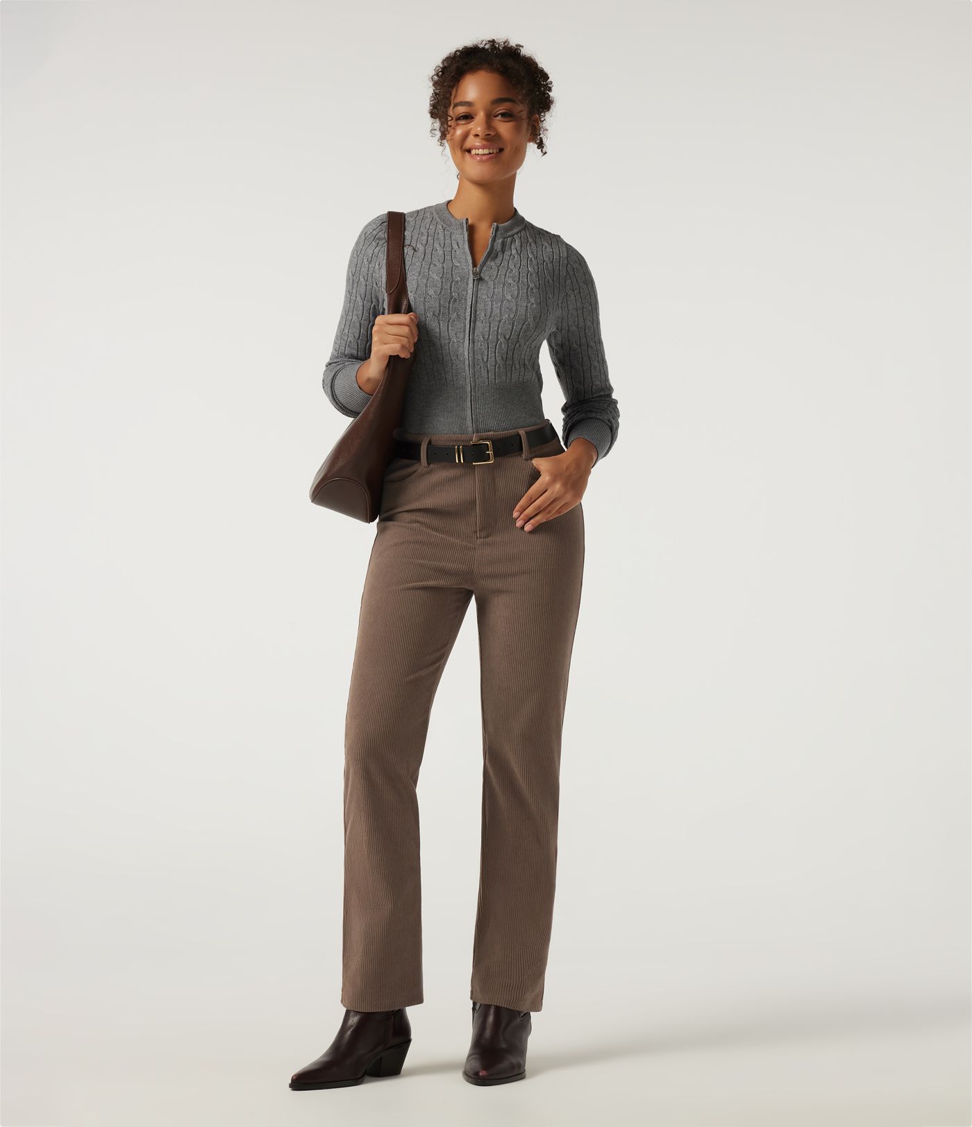 High Waisted Straight Leg Work Corduroy Pants with Pockets