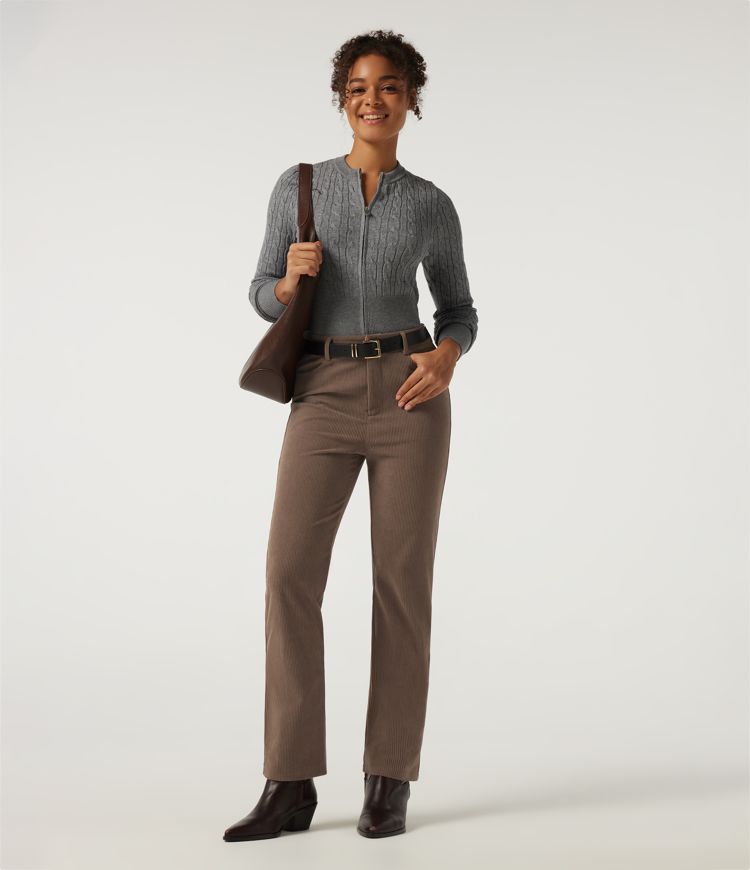High Waisted Straight Leg Work Corduroy Pants with Pockets
