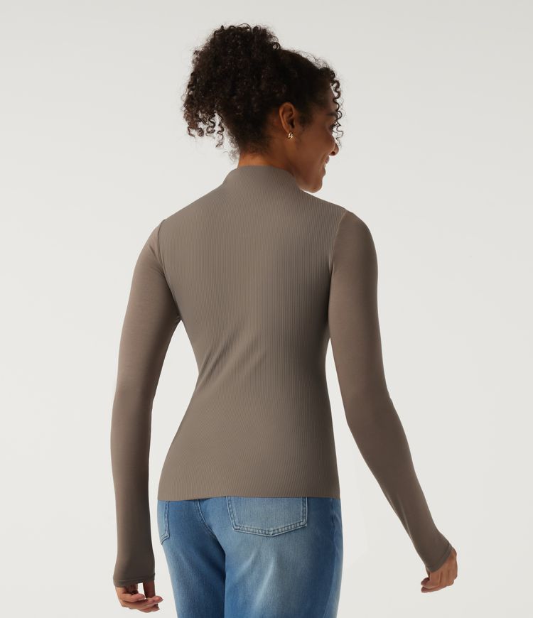 High Neck Long Sleeve Ruched Casual Top with Built-in Bra High Neck Long Sleeve Ruched Casual Top with Built-in Bra