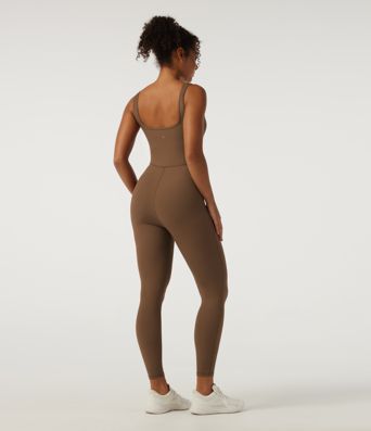 Ribbed Square Neck Sleeveless Yoga Jumpsuit with Built-in Bra