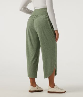 High Waisted Wide Leg Curved Hem Casual Maternity Pants with Pockets