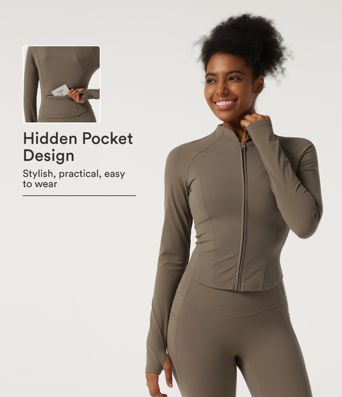 Halara UltraSculpt™ Stehkragen-Langarm-Yoga-Jacke in Curvy-Passform mit Daumenlöchern und Taschen Halara UltraSculpt™ Stehkragen-Langarm-Yoga-Jacke in Curvy-Passform mit Daumenlöchern und Taschen